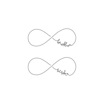 Brother and Sister word with infinity symbol. Siblings love concept. Minimalistic single line drawing.