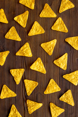 Naklejka premium Pattern flat lay food - nachos chips. Snacks for party