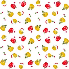 Watercolor pattern with peppers and other vegetables
