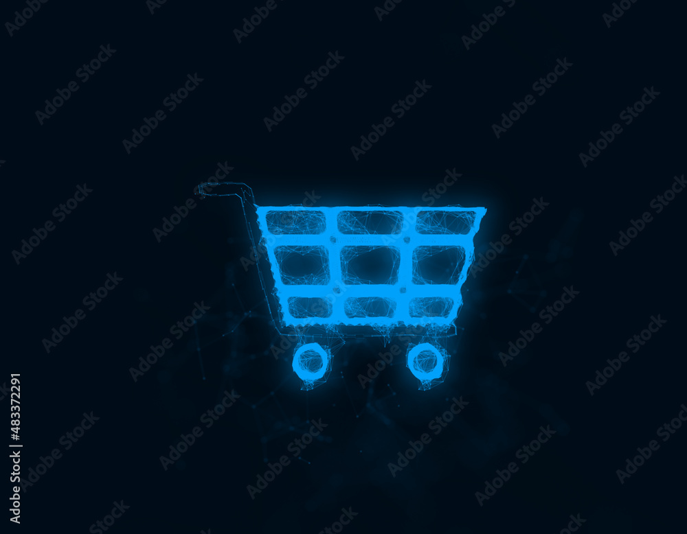 Aufkleber Shopping cart icon with plexus effect. Connected lines with dots. Illustration