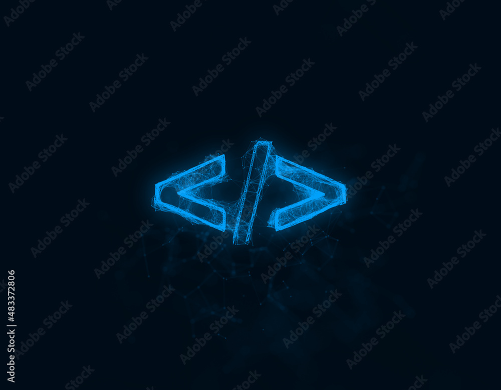 Aufkleber Coding code html programming language icon with plexus effect. Connected lines with dots. Illustration