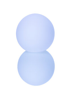Blue frosted glass sphere with reflection on a white background. The sphere as symbol of the universe, life, eternity, fertility, lotus flower. Sphere as symbol of the soul, the center of the world.