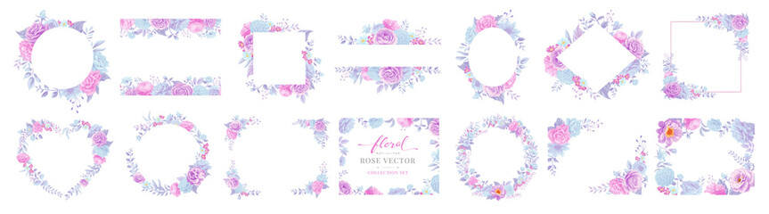 Collection set Beautiful Rose Flower and botanical leaf digital painted illustration for love wedding valentines day or arrangement invitation design greeting card