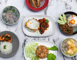 Mixed Thai Rice Dishes and Various Choices