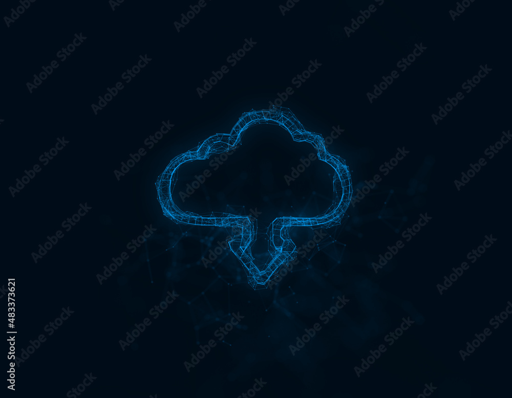 Poster Cloud download icon with plexus effect. Connected lines with dots. Illustration