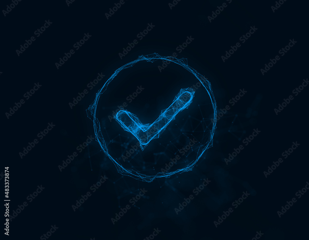 Poster check mark icon with plexus effect. connected lines with dots. illustration