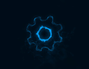 Gear wheel icon isolated on white background. Connected lines with dots. Illustration