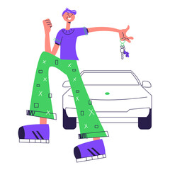 happy man is happy with his new car