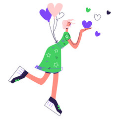 happy woman blows air kisses