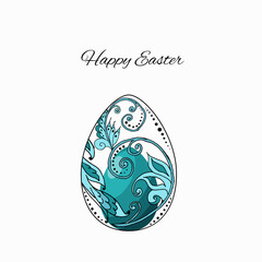 Easter egg painted on a white background. Egg pattern with a beautiful ethnic pattern, curls and dots. Suitable for greeting cards, banners, packaging, textiles.
