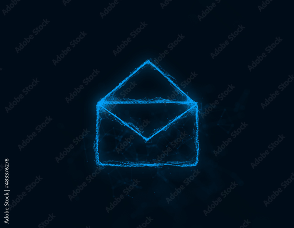 Poster Envelope icon with plexus effect. Connected lines with dots. Illustration