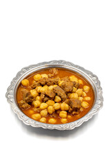 Traditional delicious Turkish foods; Turkish Food Chickpeas with Meat. Turkish name; Etli nohut