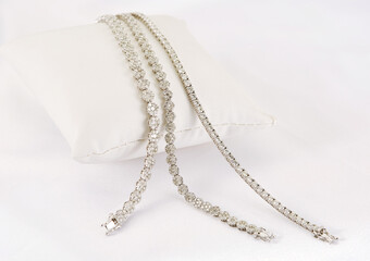Diamond jewelry. Diamond bracelets on white background