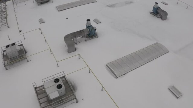 Top View Of The Roof Ventilation System In Winter