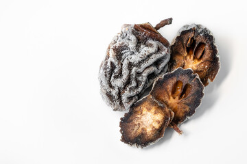 Dried, dried persimmon on a white background.