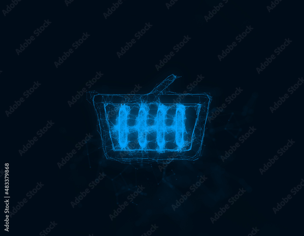 Poster Shopping basket icon with plexus effect. Connected lines with dots. Illustration