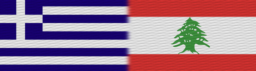 Naklejka na ściany i meble Lebanon and Greece Fabric Texture Flag – 3D Illustration