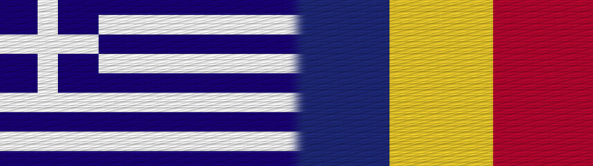 Romania and Greece Fabric Texture Flag – 3D Illustration