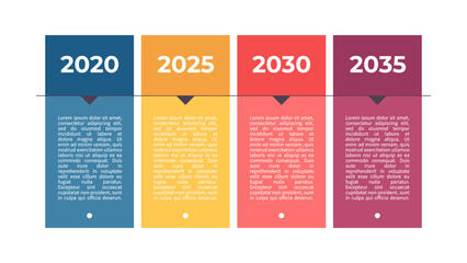Business process. Chart with 4 steps, options, sections. Vector template.