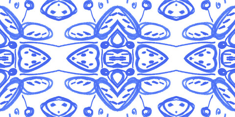 Vintage blue ceramic. Watercolor portugal texture. Azulejo portuguese design.