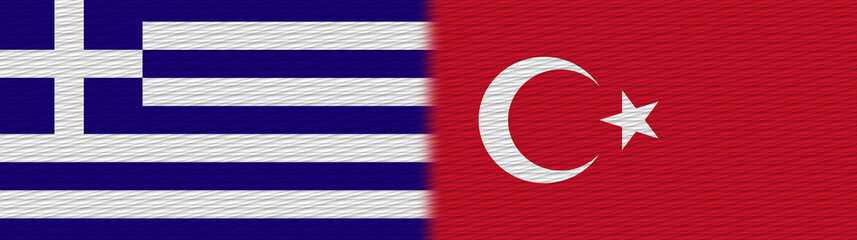 Turkey and Greece Fabric Texture Flag – 3D Illustration