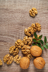 walnuts on the wooden background