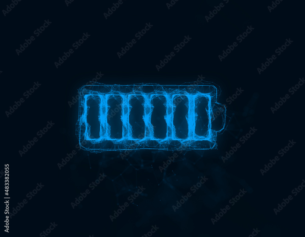 Poster Battery icon with plexus effect. Connected lines with dots. Illustration