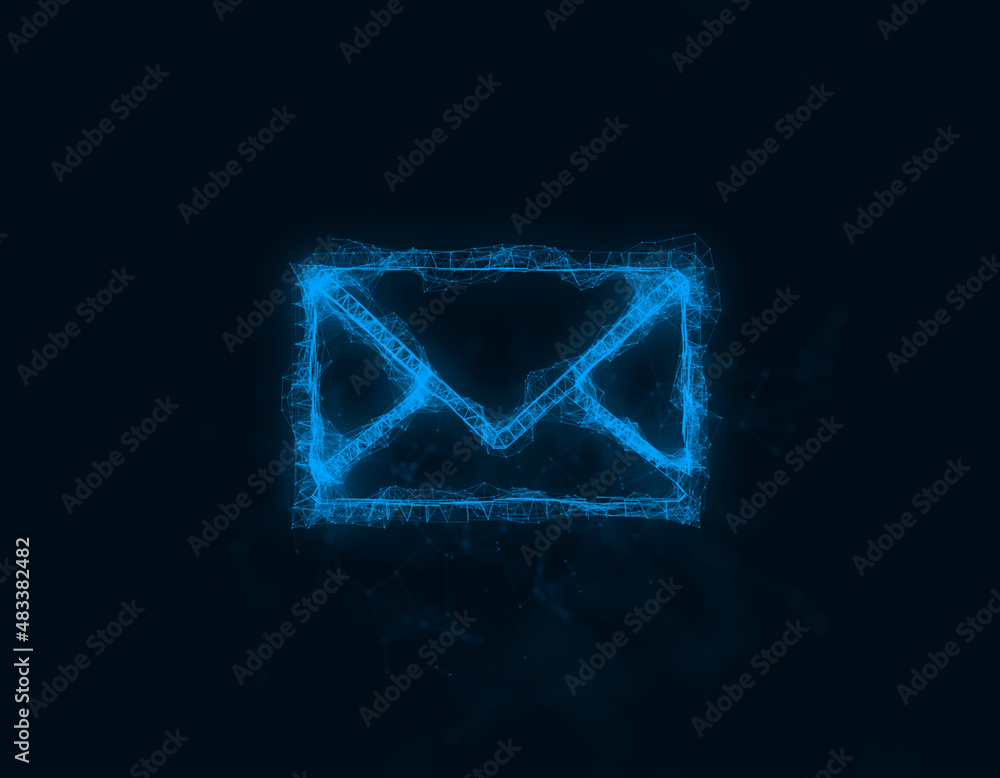 Poster Envelope icon with plexus effect. Connected lines with dots. Illustration