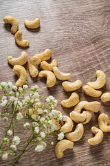 cashews nuts on the wooden background