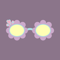 cute vintage sunglasses with hearts in children's style. hand-drawn card. for holidays, weddings, birthdays, valentine