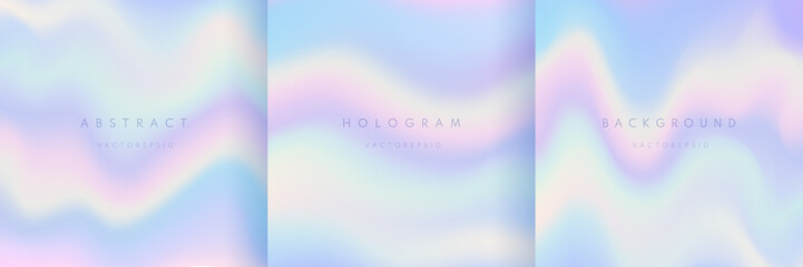 Fototapeta Set of abstract blurred gradient wavy pattern in holographic color style. Modern pastel color hologram background collection design. Design for cover template, poster, banner, print ad. Vector EPS10. obraz