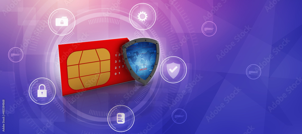 Poster 3d render sim card with protective shield