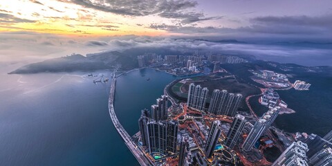 Panorama aerial view of Hong Kong City - Tseung Kwan O - 483385492