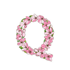 Vector letter Q of apple tree flowers.