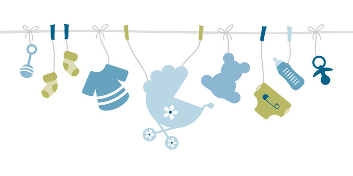 Banner Gerade Leine Babysymbole Junge Retroblau Olivgr&uuml;n