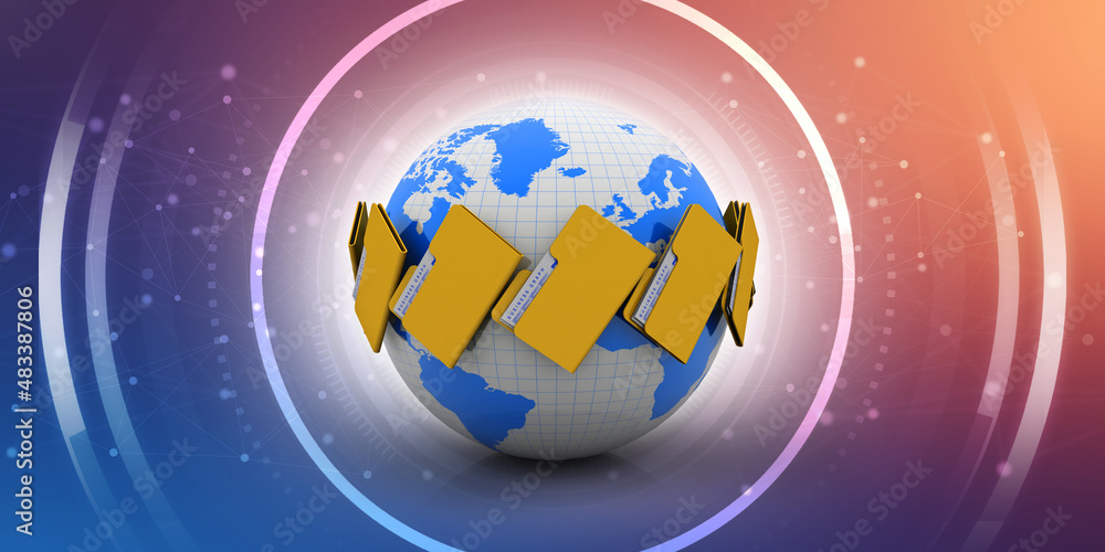 Poster 3d rendering file folders around earth