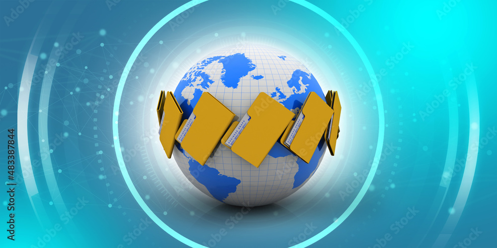Poster 3d rendering file folders around earth