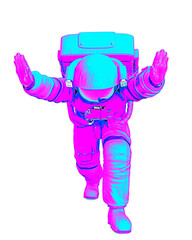 astronaut is pushing on white background front view