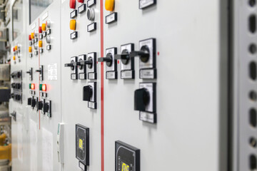 Selective focus. Control and protection board at a power plant control and protection cabinets for substation equipment.