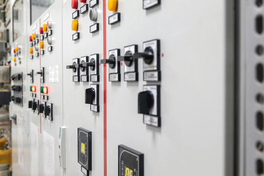 Selective focus. Control and protection board at a power plant control and protection cabinets for substation equipment.