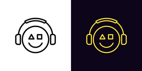 Outline gamer icon, with editable stroke. Emoticon gamer sign with headphones, esports geek logo © Дмитрий Майер