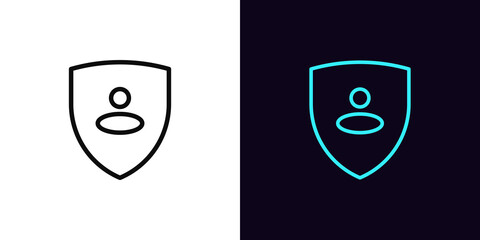 Outline user shield icon, with editable stroke. Personal guard sign, user security pictogram