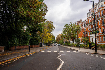 Fototapeta London, UK. July 20, 2021. The famous scenery of zebra crossing at Abbey Road featured on the cover of the Beatles album obraz