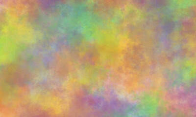 Abstract translucent watercolor background in purple, blue, red, yellow, orange and green tones. Copy space, horizontal banner.
