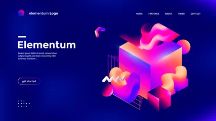 Fotobehang Colorful 3d geometric compositions with gradient abstract shape and cube. Innovation modern background design for cover, landing page. Vector graphic © Denys Koltovskyi