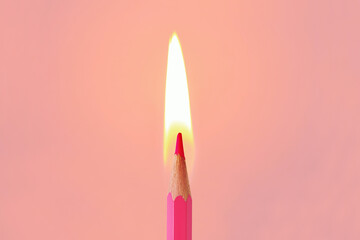 Pink pencil with flame - Concept of women and creative thinking