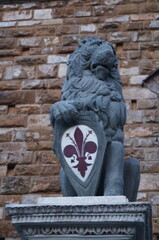 Sculpture of the Marzocco, symbol of Florence, in Piazza Signoria, Italy