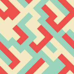 Blue and red geometric shapes seamless pattern.