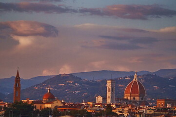 Fototapeta premium View of Florence from the medieval walls at sunset, Italy