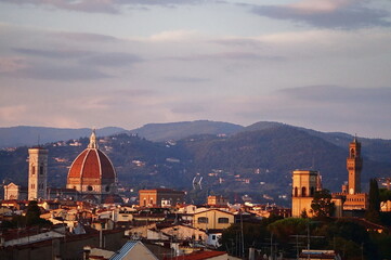 Fototapeta na wymiar View of Florence from the medieval walls at sunset, Italy